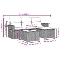 vidaXL 4-tlg. Garten-Sofagarnitur mit Kissen Hellgrau Poly Rattan