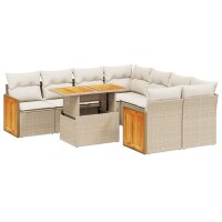 vidaXL 9-tlg. Garten-Sofagarnitur mit Kissen Beige Poly Rattan