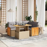 vidaXL 5-tlg. Garten-Sofagarnitur mit Kissen Beige Poly Rattan