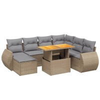 vidaXL 8-tlg. Garten-Sofagarnitur mit Kissen Beige Poly Rattan