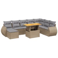 vidaXL 9-tlg. Garten-Sofagarnitur mit Kissen Beige Poly Rattan