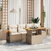 vidaXL 5-tlg. Garten-Sofagarnitur mit Kissen Beige Poly Rattan