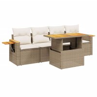 vidaXL 5-tlg. Garten-Sofagarnitur mit Kissen Beige Poly Rattan