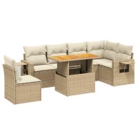 vidaXL 7-tlg. Garten-Sofagarnitur mit Kissen Beige Poly Rattan