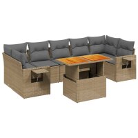 vidaXL 8-tlg. Garten-Sofagarnitur mit Kissen Beige Poly Rattan