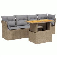 vidaXL 5-tlg. Garten-Sofagarnitur mit Kissen Beige Poly Rattan