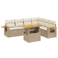 vidaXL 7-tlg. Garten-Sofagarnitur mit Kissen Beige Poly Rattan