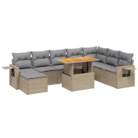 vidaXL 9-tlg. Garten-Sofagarnitur mit Kissen Beige Poly...