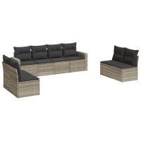 vidaXL 8-tlg. Garten-Sofagarnitur mit Kissen Hellgrau Poly Rattan