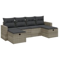 vidaXL 6-tlg. Garten-Sofagarnitur mit Kissen Hellgrau Poly Rattan