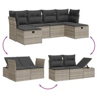 vidaXL 6-tlg. Garten-Sofagarnitur mit Kissen Hellgrau Poly Rattan