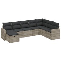 vidaXL 8-tlg. Garten-Sofagarnitur mit Kissen Hellgrau Poly Rattan