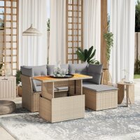 vidaXL 6-tlg. Garten-Sofagarnitur mit Kissen Beige Poly Rattan