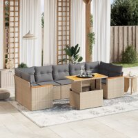 vidaXL 8-tlg. Garten-Sofagarnitur mit Kissen Beige Poly Rattan