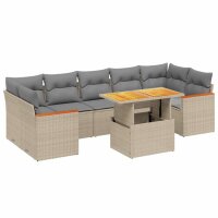 vidaXL 8-tlg. Garten-Sofagarnitur mit Kissen Beige Poly Rattan