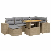 vidaXL 7-tlg. Garten-Sofagarnitur mit Kissen Beige Poly Rattan