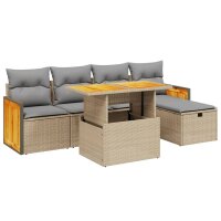 vidaXL 6-tlg. Garten-Sofagarnitur mit Kissen Beige Poly...