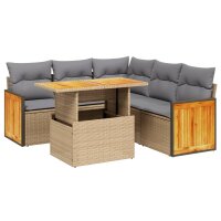 vidaXL 6-tlg. Garten-Sofagarnitur mit Kissen Beige Poly...