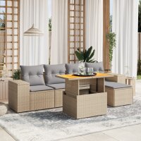 vidaXL 6-tlg. Garten-Sofagarnitur mit Kissen Beige Poly...