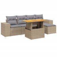 vidaXL 6-tlg. Garten-Sofagarnitur mit Kissen Beige Poly...