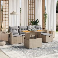 vidaXL 6-tlg. Garten-Sofagarnitur mit Kissen Beige Poly...