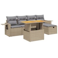 vidaXL 6-tlg. Garten-Sofagarnitur mit Kissen Beige Poly...