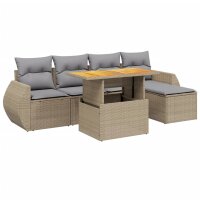 vidaXL 6-tlg. Garten-Sofagarnitur mit Kissen Beige Poly...