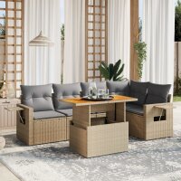 vidaXL 6-tlg. Garten-Sofagarnitur mit Kissen Beige Poly...