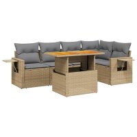 vidaXL 6-tlg. Garten-Sofagarnitur mit Kissen Beige Poly...