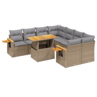 vidaXL 9-tlg. Garten-Sofagarnitur mit Kissen Beige Poly Rattan