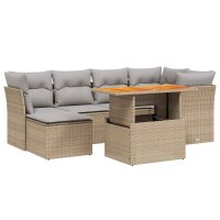 vidaXL 7-tlg. Garten-Sofagarnitur mit Kissen Beige Poly Rattan