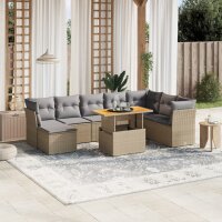 vidaXL 9-tlg. Garten-Sofagarnitur mit Kissen Beige Poly Rattan