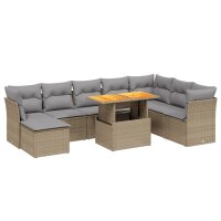 vidaXL 9-tlg. Garten-Sofagarnitur mit Kissen Beige Poly Rattan