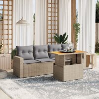 vidaXL 5-tlg. Garten-Sofagarnitur mit Kissen Beige Poly...