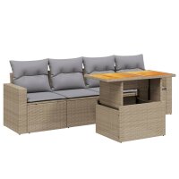 vidaXL 5-tlg. Garten-Sofagarnitur mit Kissen Beige Poly...