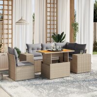 vidaXL 6-tlg. Garten-Sofagarnitur mit Kissen Beige Poly Rattan