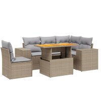 vidaXL 6-tlg. Garten-Sofagarnitur mit Kissen Beige Poly Rattan