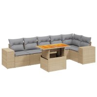 vidaXL 7-tlg. Garten-Sofagarnitur mit Kissen Beige Poly Rattan