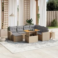 vidaXL 8-tlg. Garten-Sofagarnitur mit Kissen Beige Poly Rattan