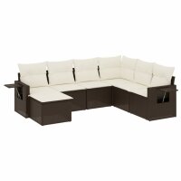 vidaXL 7-tlg. Garten-Sofagarnitur mit Kissen Braun Poly Rattan