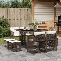 vidaXL 9-tlg. Garten-Essgruppe mit Kissen Braun Poly Rattan