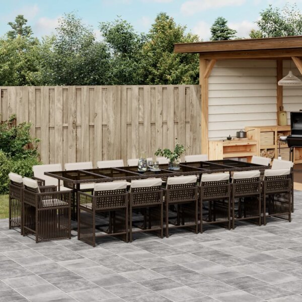 vidaXL 17-tlg. Garten-Essgruppe mit Kissen Braun Poly Rattan