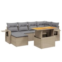 vidaXL 7-tlg. Garten-Sofagarnitur mit Kissen Beige Poly Rattan