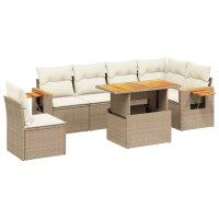 vidaXL 7-tlg. Garten-Sofagarnitur mit Kissen Beige Poly...