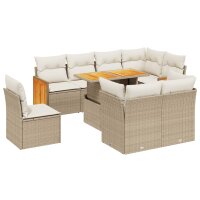 vidaXL 9-tlg. Garten-Sofagarnitur mit Kissen Beige Poly Rattan