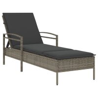 vidaXL Sonnenliege mit Auflage Grau 63x200x81 cm Poly Rattan