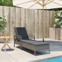 vidaXL Sonnenliege mit Auflage Grau 63x200x81 cm Poly Rattan