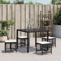 vidaXL Gartenhocker mit Kissen 4 Stk. Schwarz 41x41x36 cm Poly Rattan