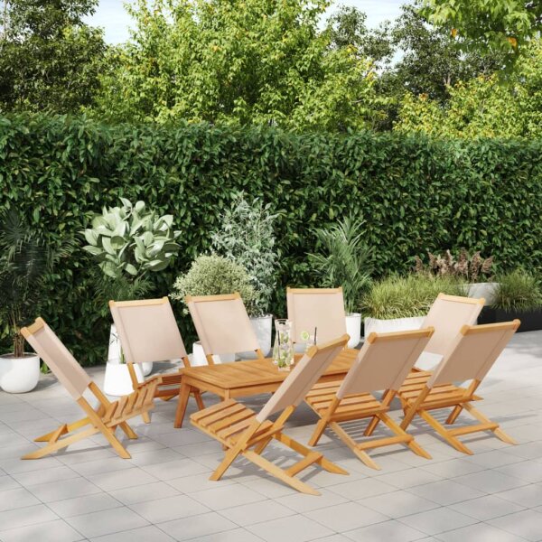 vidaXL Gartenst&uuml;hle 8 Stk. Klappbar Beige Stoff und Massivholz