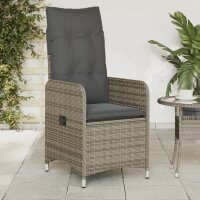 vidaXL Gartensessel Verstellbar mit Kissen Grau Poly Rattan